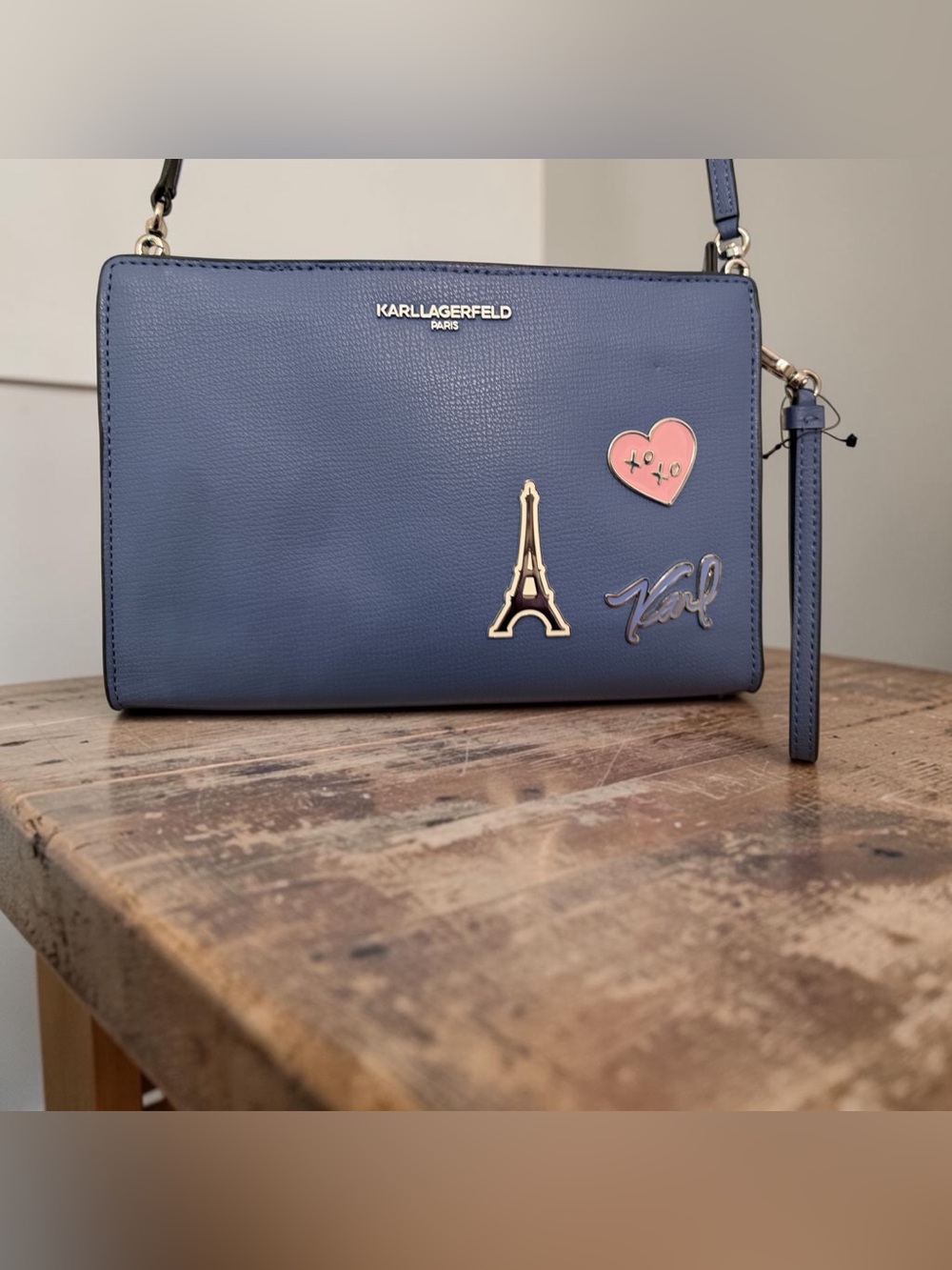 Karl Lagerfeld Navy Crossbody Bag with Eiffel Tower Charm - Picture 2 of 7